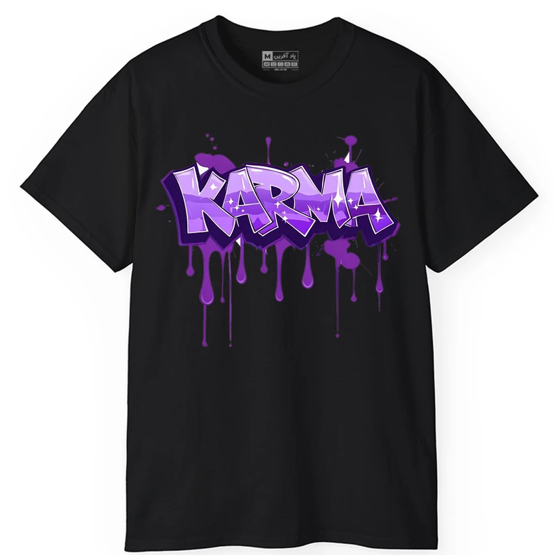 تی شرت کلاسیک استین کوتاه یقه گرد مردانه پاد افرین مدل tt73 طرح متنی KARMA