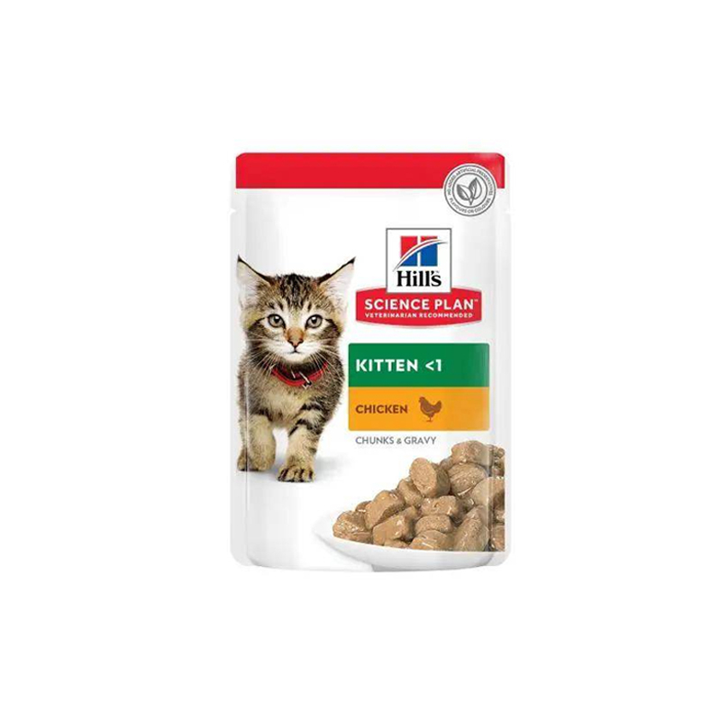 پوچ بچه گربه هیلز مدل Kitten Chunk in Gravy طعم مرغ وزن ۸۵ گرم