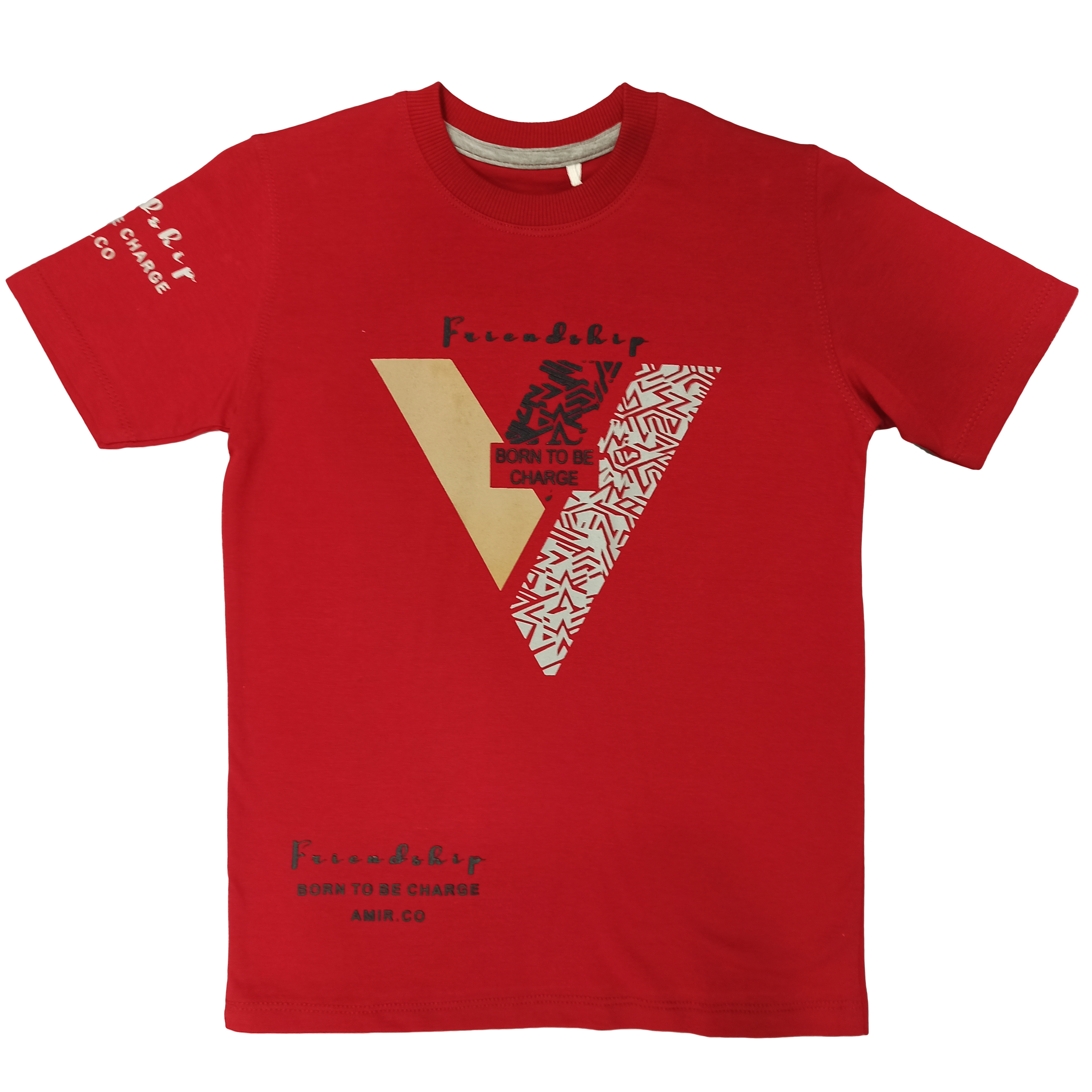 تی شرت آستین کوتاه پسرانه مدل V کد 179 رنگ قرمز