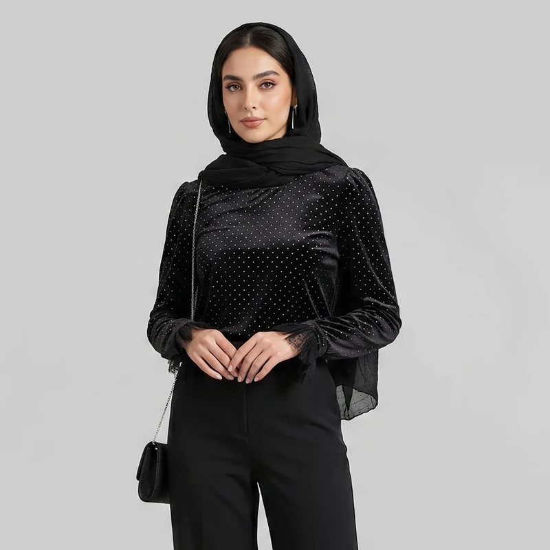 بلوز آستین بلند یقه گرد زنانه مدل star
