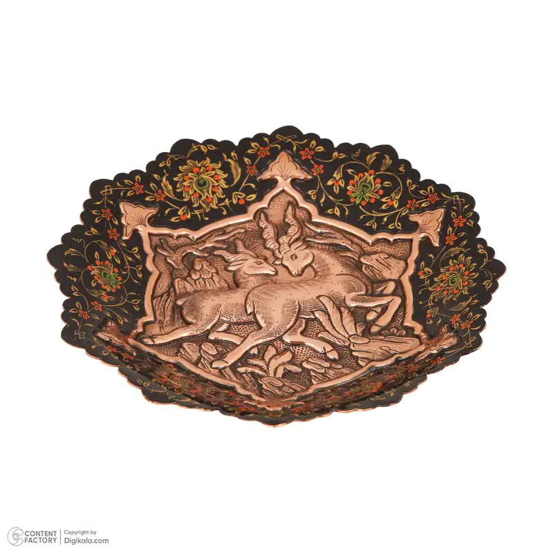 بشقاب دیوارکوب قلمزنی قهرمانی طرح دو آهو کد 916