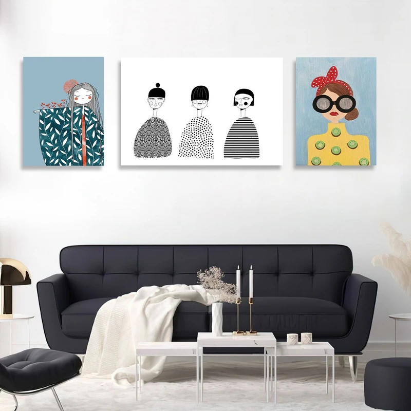 تابلو شاسی بکلیت طرح نقاشی دکوری مدرن سبک کوبیسم مدل SH-1484 مجموعه 3 عددی