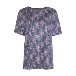 تی شرت آستین کوتاه زنانه افراتین مدل گل کد 2609 رنگ طوسی