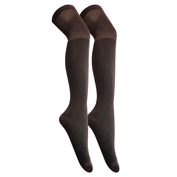 جوراب ساق بلند زنانه تن پوش هنگامه مدل بالا زانو گندمی گل برجسته کد BW1