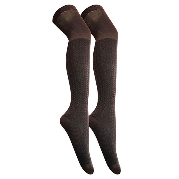 جوراب ساق بلند زنانه تن پوش هنگامه مدل بالا زانو گندمی گل برجسته کد BW1 - - 1