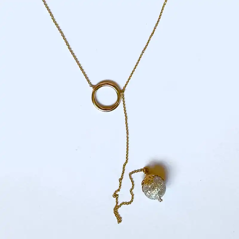 گردنبند طلا 18 عیار زنانه مدل GA016 طرح گوی شنی سفید و حلقه زرد