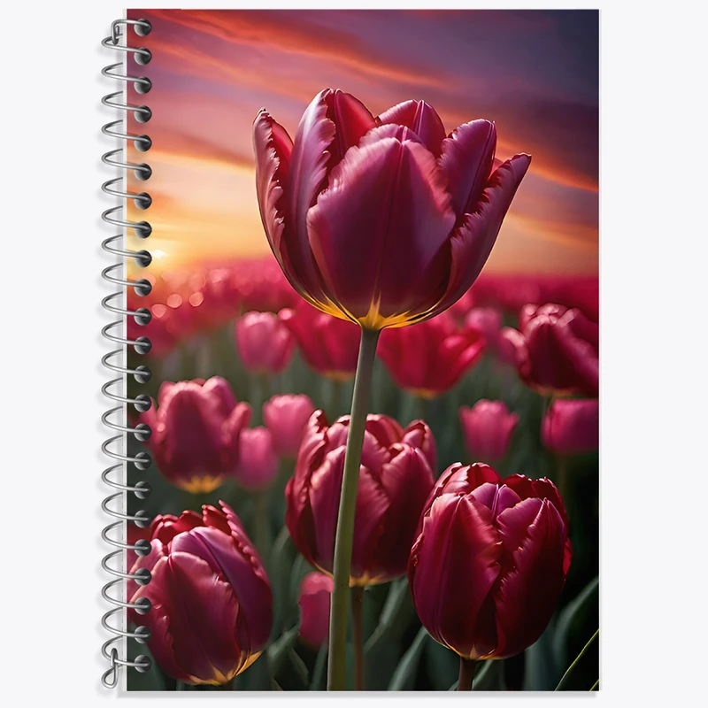 دفتر زبان 50 برگ خندالو مدل سه خط طرح گل لاله کد F7102