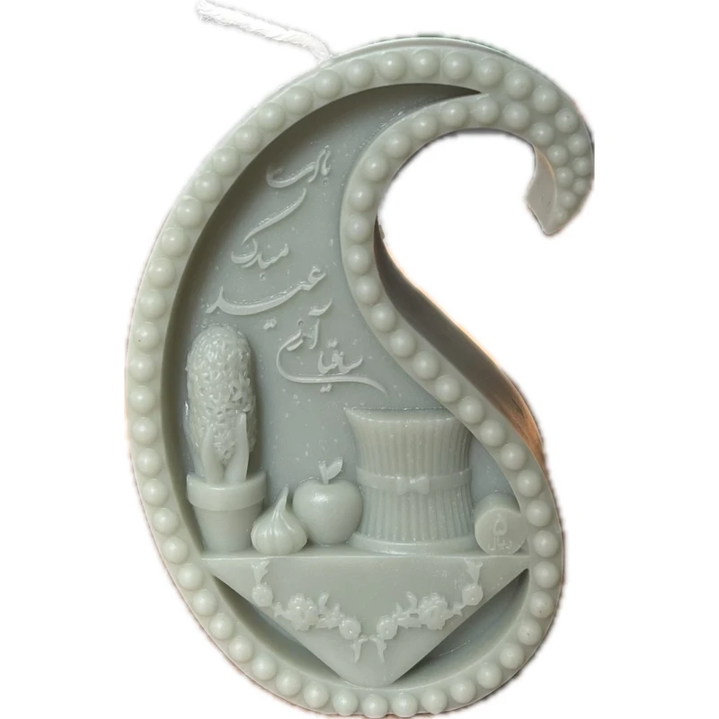 شمع دست‌ساز بدون‌بو مدل نوروزی بته جقه زمان اتمام 3 ساعت