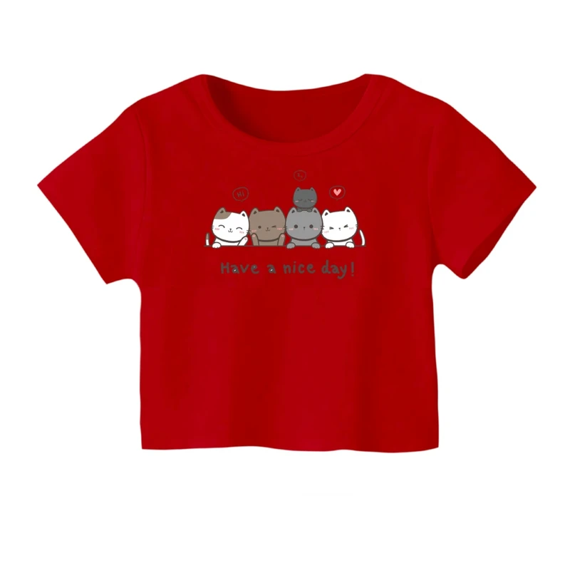 کراپ‌ تی‌شرت آستین کوتاه زنانه مدل گربه های بامزه