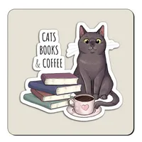  زیر لیوانی طرح گربه و کتاب و فنجان قهوه کد nzl572