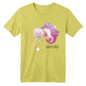 تی شرت آستین کوتاه بچگانه مدل دلفین و اختاپوس رنگ زرد لیمویی