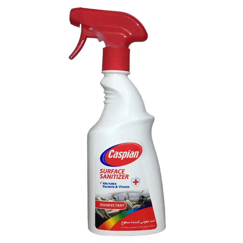 اسپری ضدعفونی کننده سطوح و پاک کننده داخل خودرو کاسپین مدل ُDISINFECTANT حجم 500 میلی لیتر