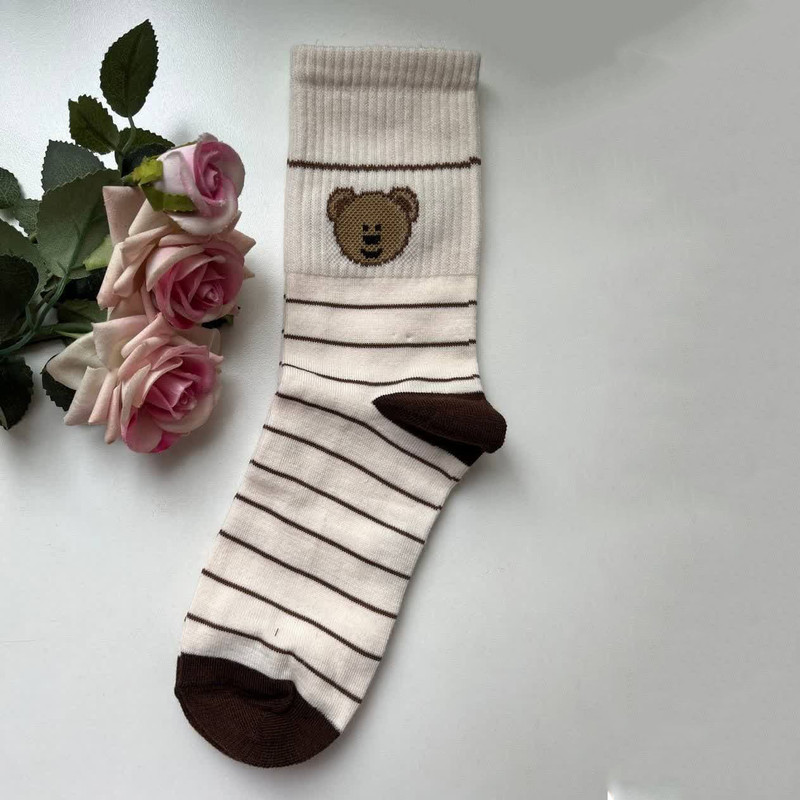 جوراب ساق بلند بچگانه مدل خرسی مجموعه 3 عددی