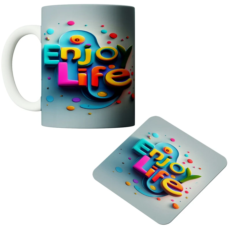 ماگ پاد آفرین مدل enjoy life کد 135 به همراه زیرلیوانی 