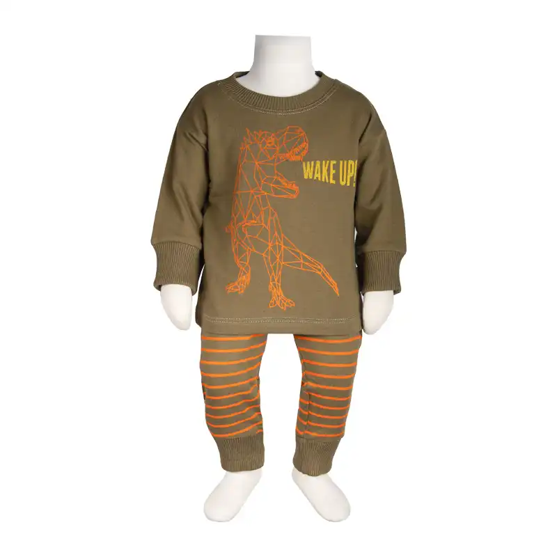 ست تی شرت و شلوار نوزادی آدمک مدل دایناسور کد 117661 رنگ زیتونی