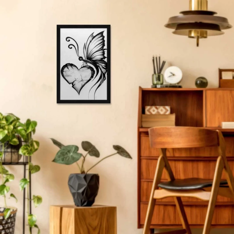 تابلو مدل دکوراتیو طرح سیاه قلم پروانه