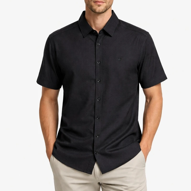 پیراهن آستین کوتاه یقه برگردان مردانه مدل لینن