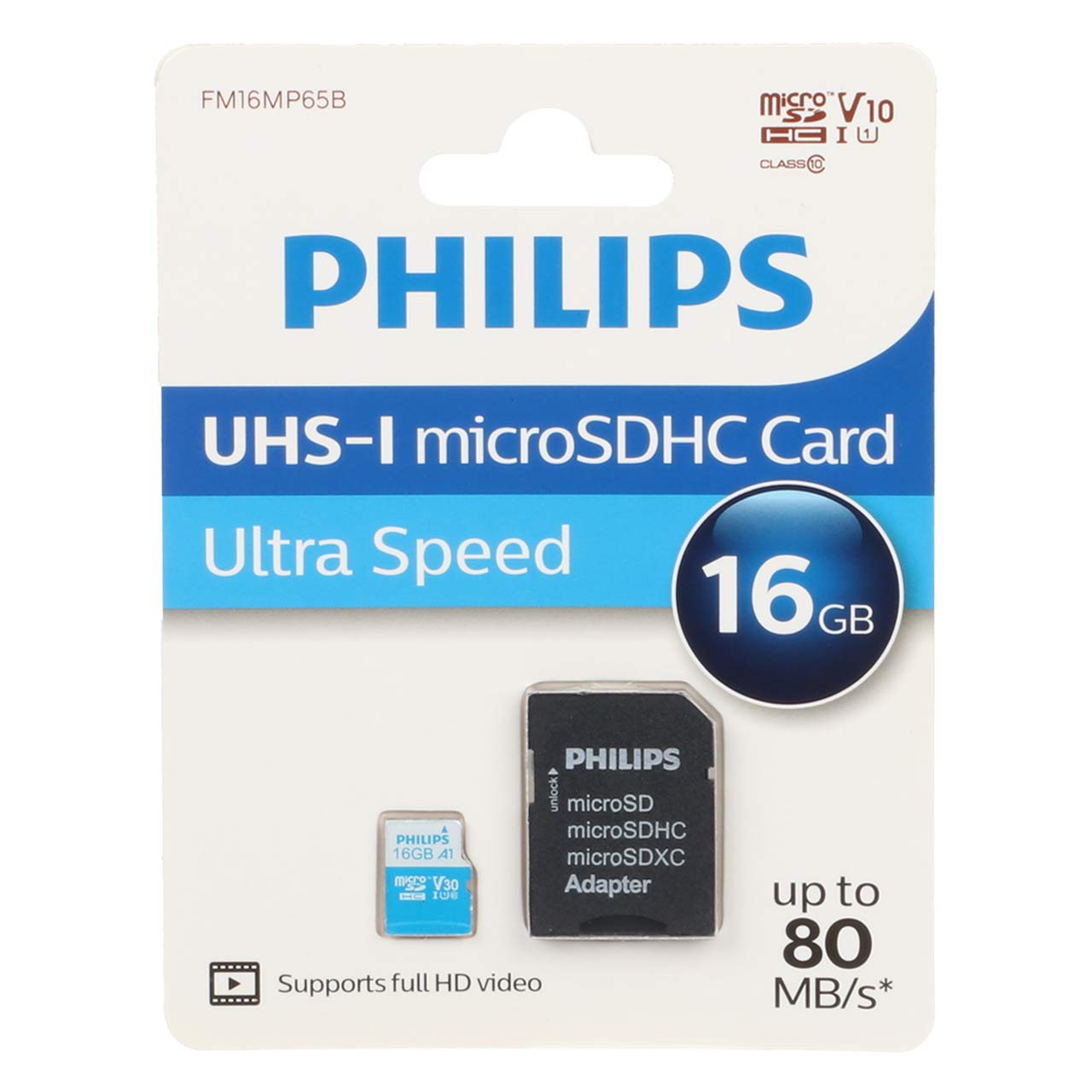 کارت حافظه‌ microSDHC فیلیپس مدل FM16MP65B کلاس 10 استاندارد U1 ظرفیت 16 گیگابایت به همراه آداپتور