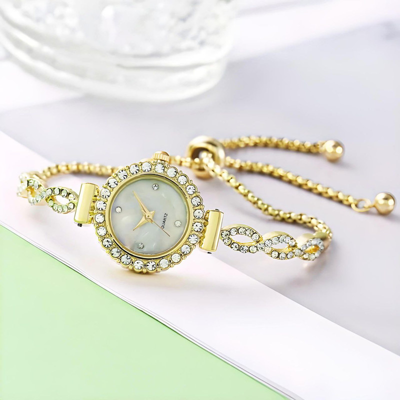 ساعت مچی عقربه ای زنانه مدل دستبندی دورنگین03