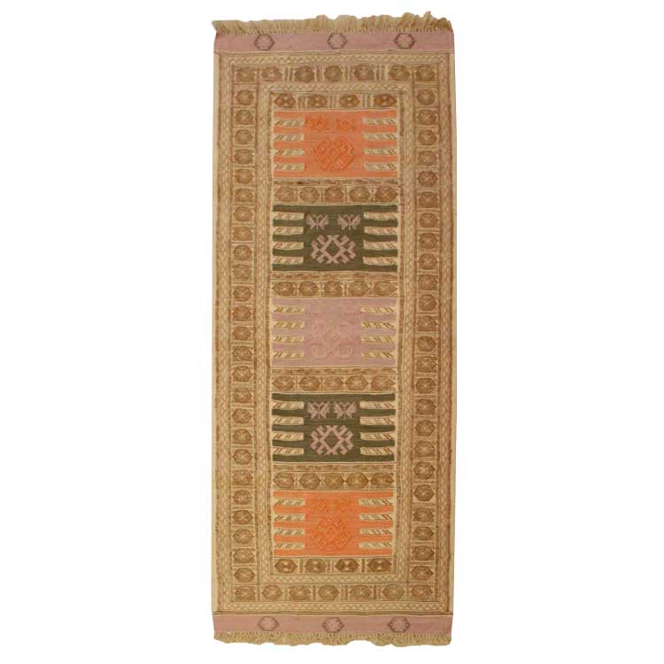 گلیم دستباف کناره طول 1.7 متر فرش چمن رخ مدل سفره کردی کد 261303