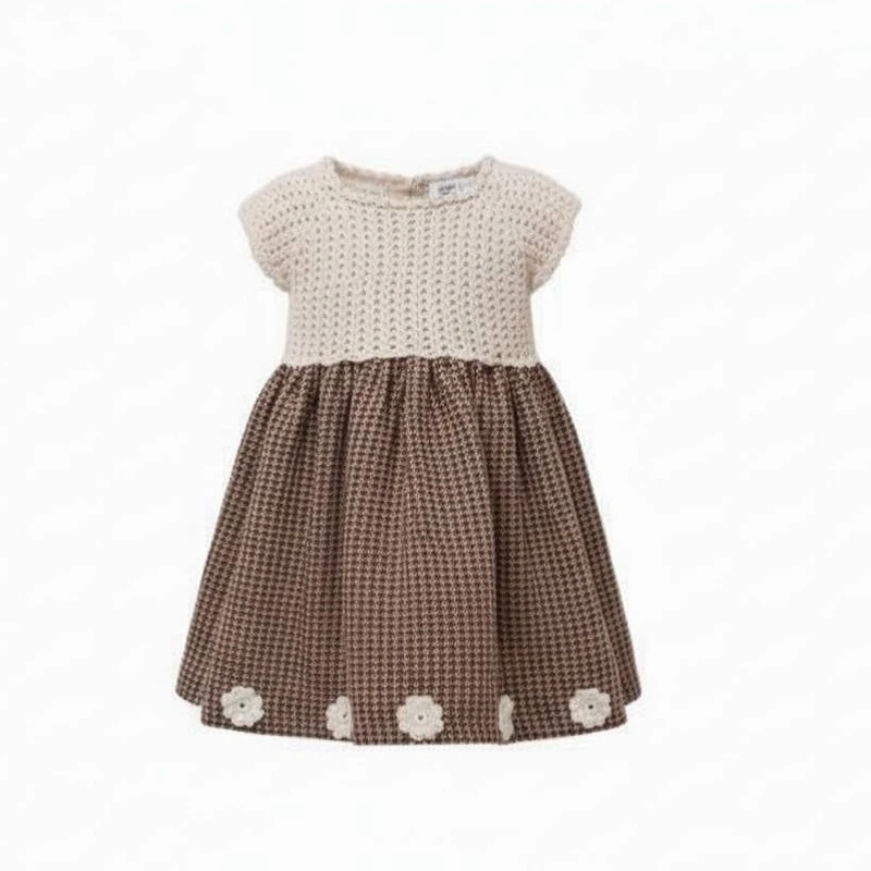 پیراهن بافتنی بدون آستین یقه خشتی دخترانه مدل s1345