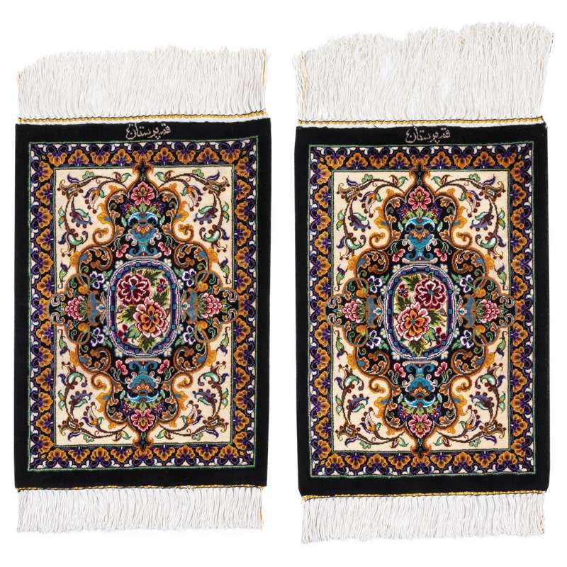 رومیزی فرش دستباف قم پرستان کد PZ 1050 یک جفت