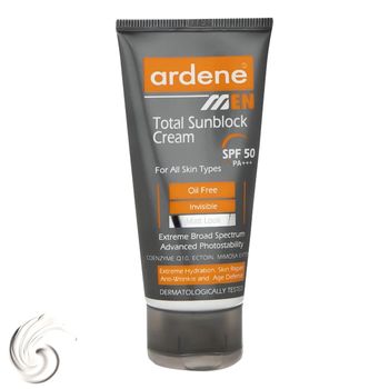 کرم ضدآفتاب بی‌رنگ آردن SPF50 مدل Total Sun Block مناسب انواع پوست وزن 50 گرم