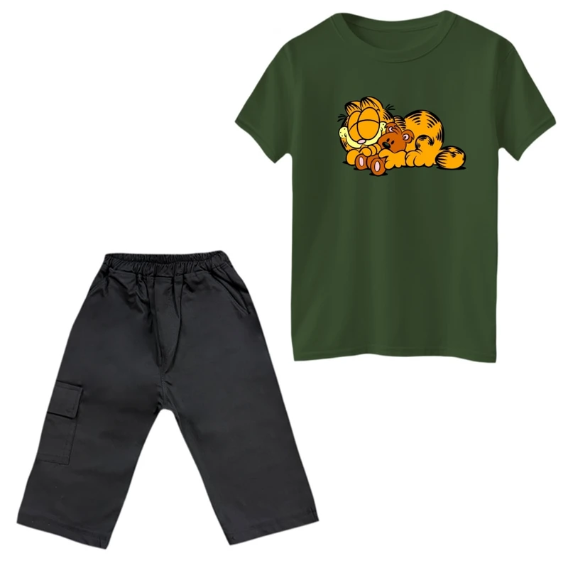 ست تی‌شرت و شلوارک پسرانه مدل گارفیلد کد 11 رنگ یشمی