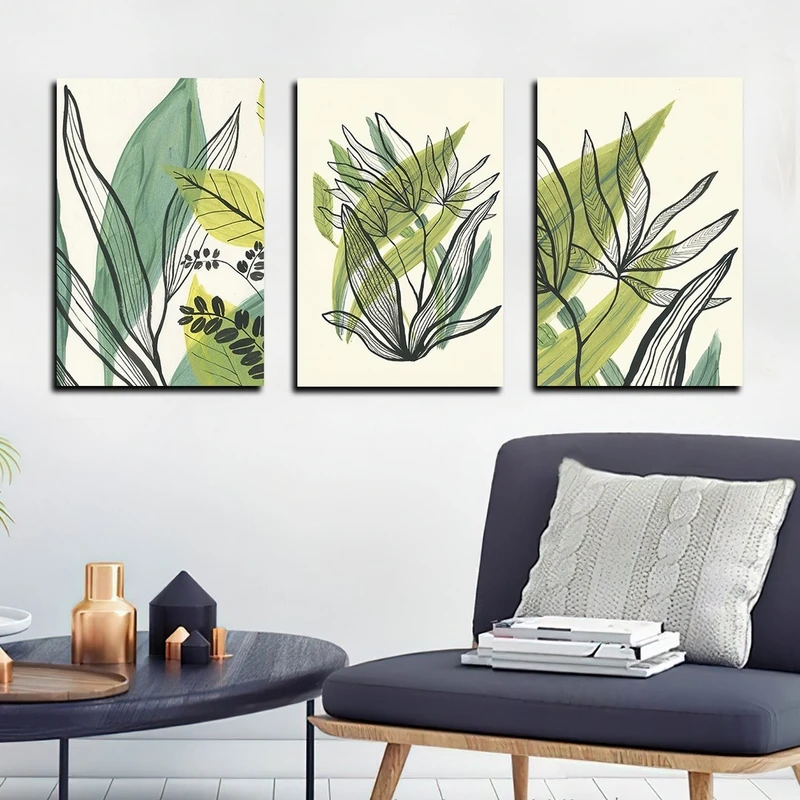 تابلو شاسی بکلیت طرح نقاشی برگ مدل SH-2685 مجموعه 3 عددی