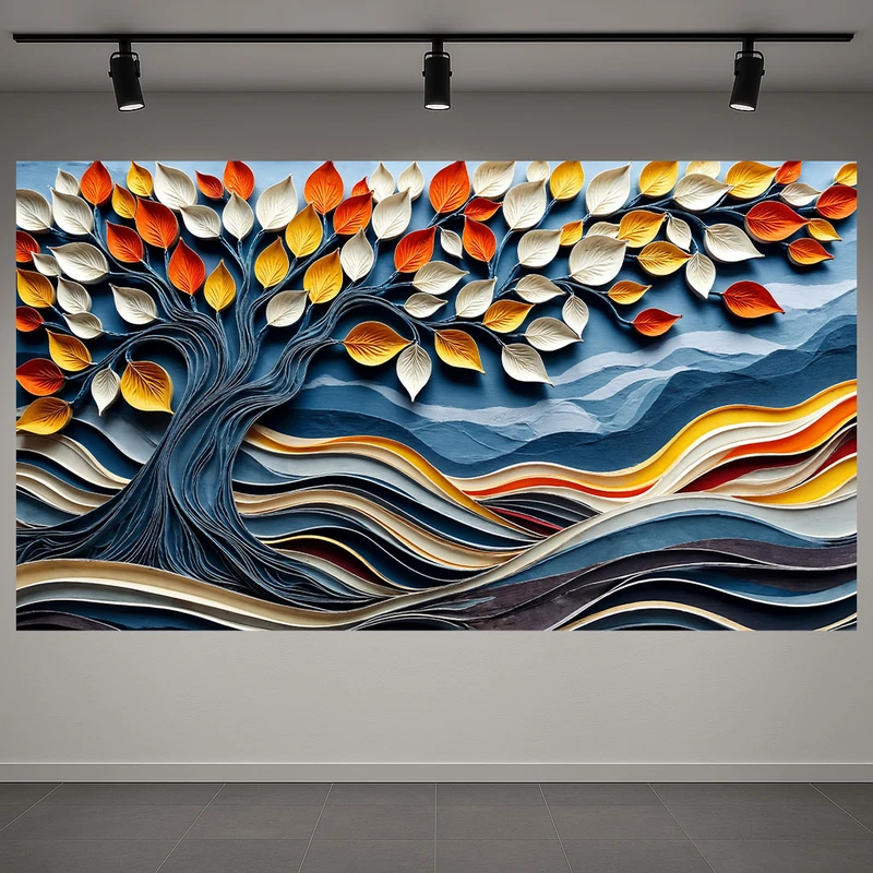 تابلو بوم طرح مخمل نقاشی مدل درخت پاییزی کد AR3060538