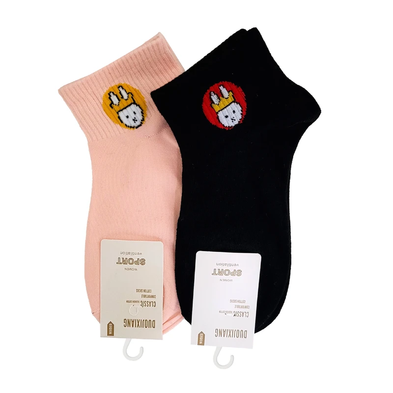 جوراب ساق کوتاه دخترانه مدل خرگوش اسپرت 2-1101210 بسته 2 عددی