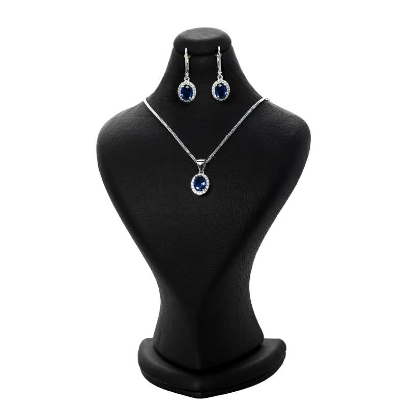 نیم ست نقره زنانه مدل یاقوت کبود