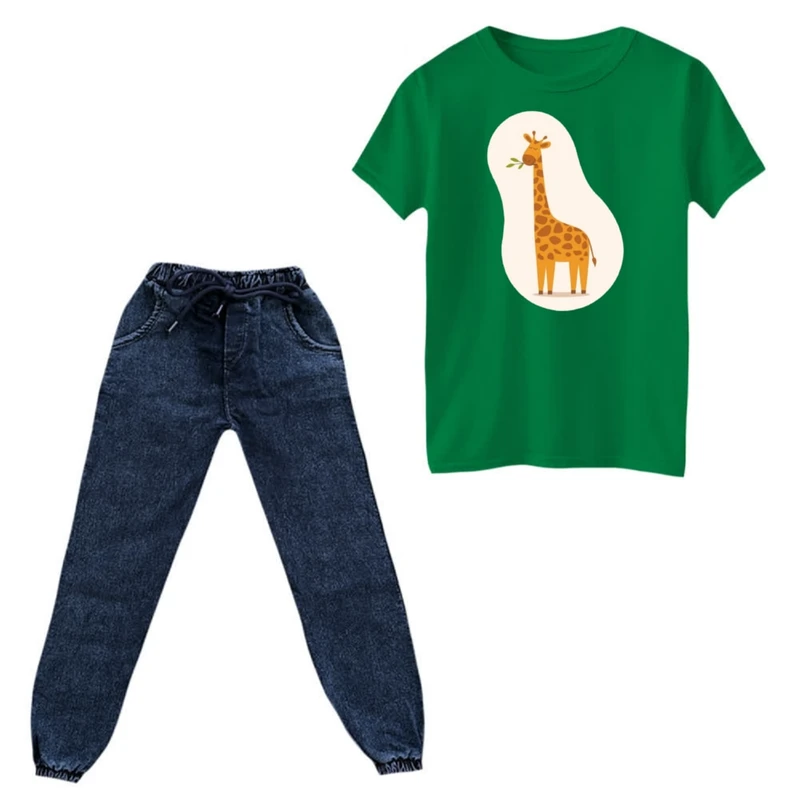 ست تی‌شرت و شلوار دخترانه مدل زرافه کد 2