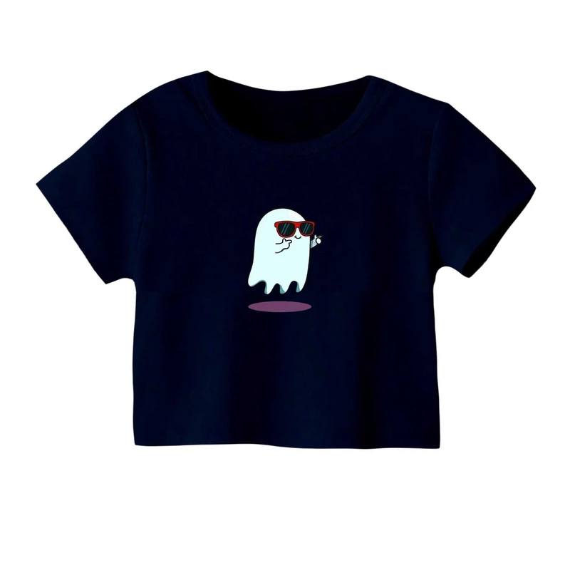 کراپ‌ تی‌شرت آستین کوتاه زنانه مدل روح و عینک دودی