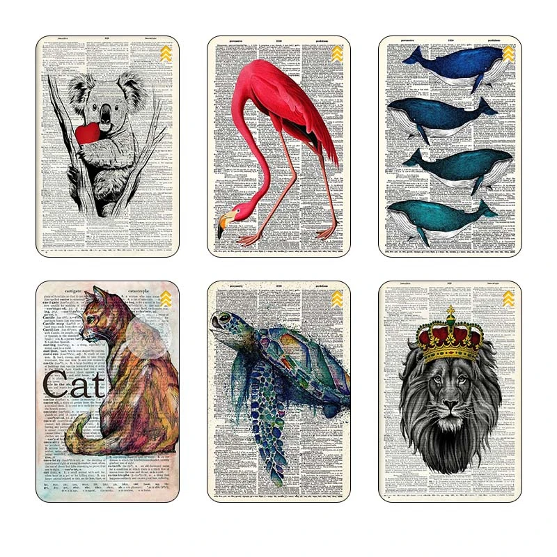 استیکر کارت مدل سام نگار طرح روزنامه وینتج حیوانات Vintage Newspaper Animals کد SP1586 مجموعه 6 عددی