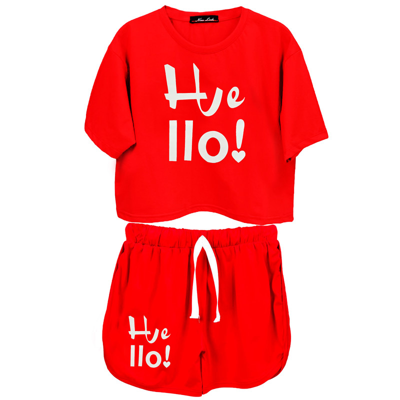 ست کراپ و شلوارک زنانه کد HI رنگ قرمز