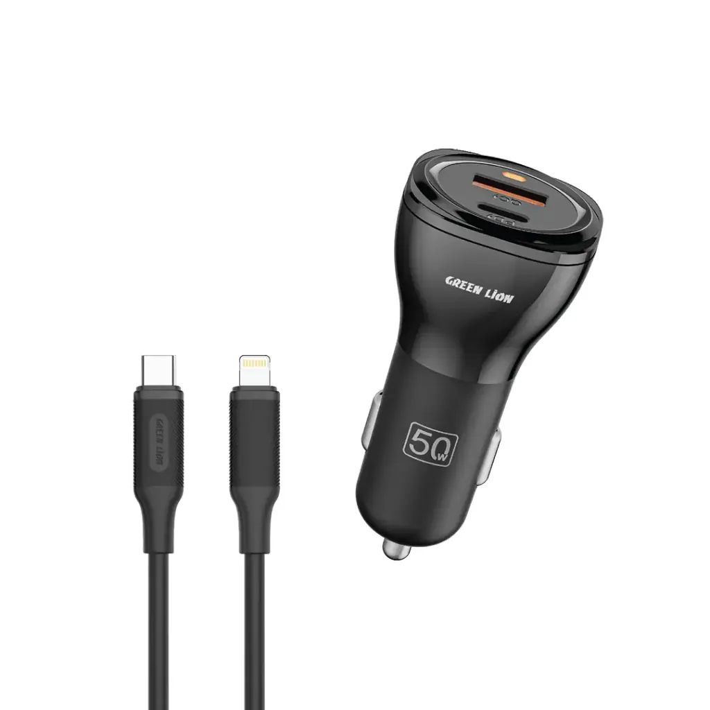 شارژر فندکی 30 وات 2 پورت گرین لاین مدل GNCC50WQPDBK به همراه کابل تبدیل USB-Cبه لایتنینگ شارژر فندکی 30 وات 2 پورت گرین لاین مدل GNCC50WQPDBK به همراه کابل تبدیل USB-Cبه لایتنینگ