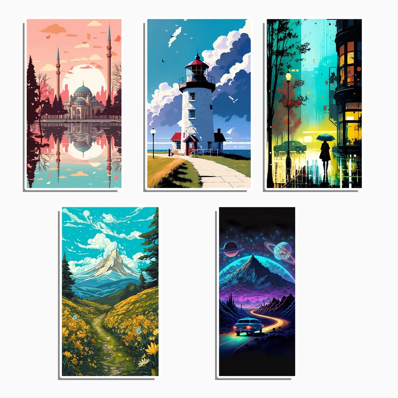 استیکر لپ تاپ و موبایل گوفی طرح منظره های جذاب 8 مجموعه 5 عددی 