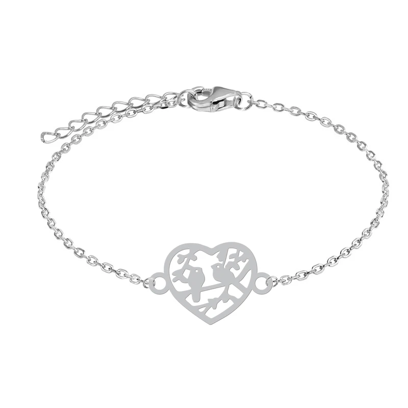 دستبند زنجیری زنانه هایکا طرح قلب و پرنده و شاخه برگ کد zd.h 384