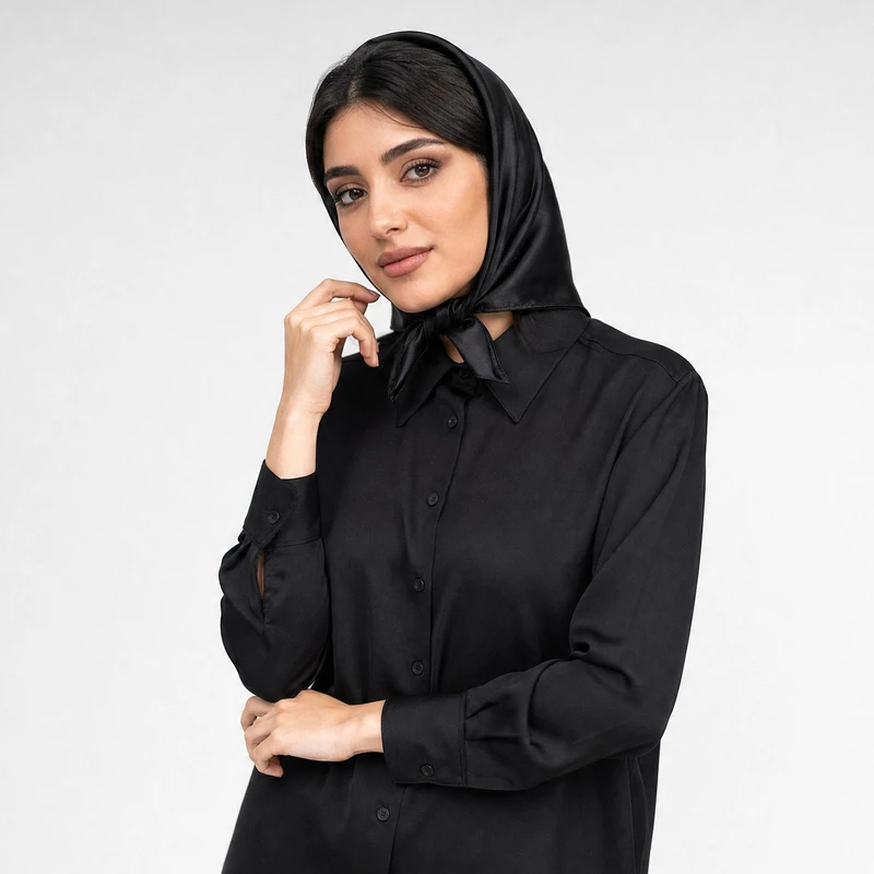 روسری زنانه مدل مینی ساتن ابریشم رنگ مشکی