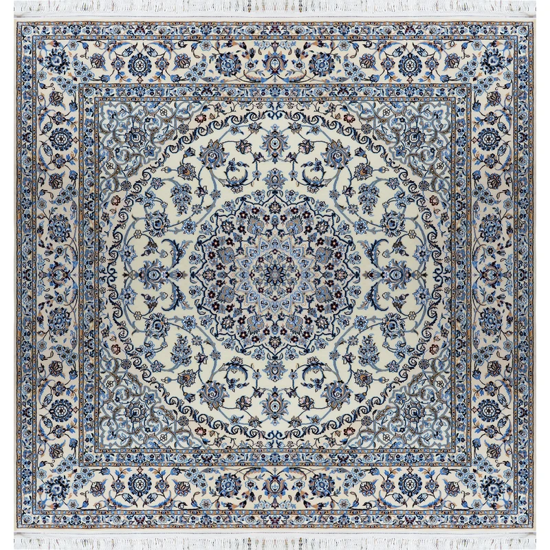 فرش دستبافت مربع 4 متری مدل لچک ترنج نائین 6لا کد 873