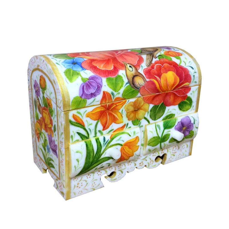 جعبه جواهرات استخوانی طرح گل و مرغ کد B 303