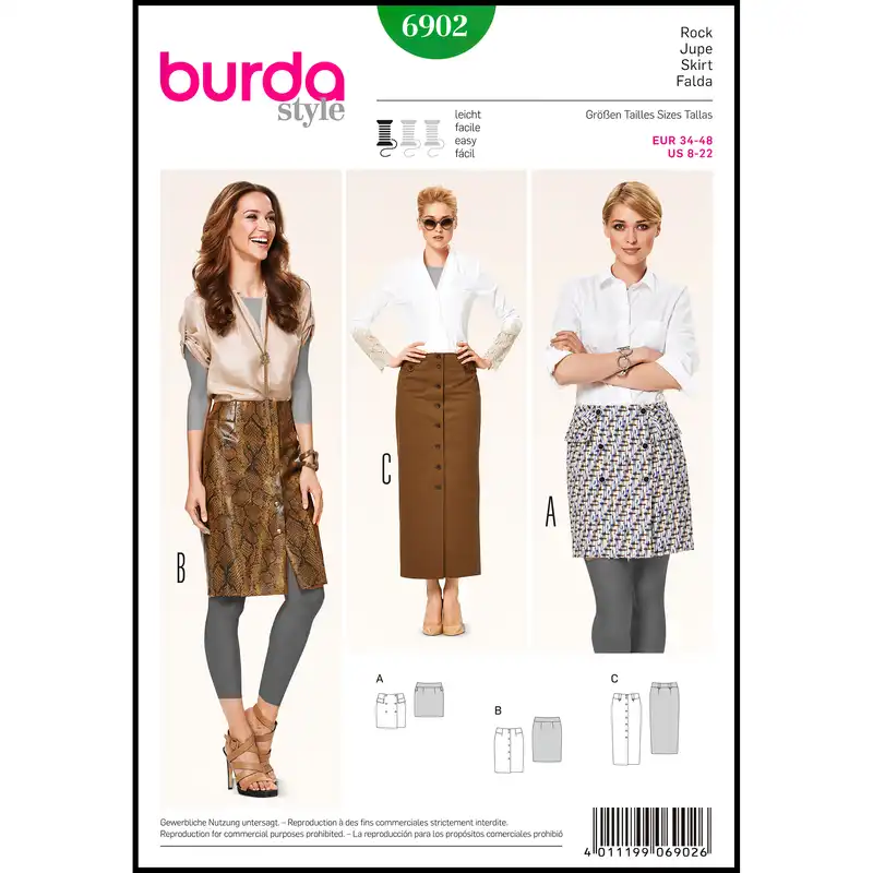 الگو خیاطی دامن زنانه بوردا استایل کد 6902 سایز 34 تا 48 متد مولر