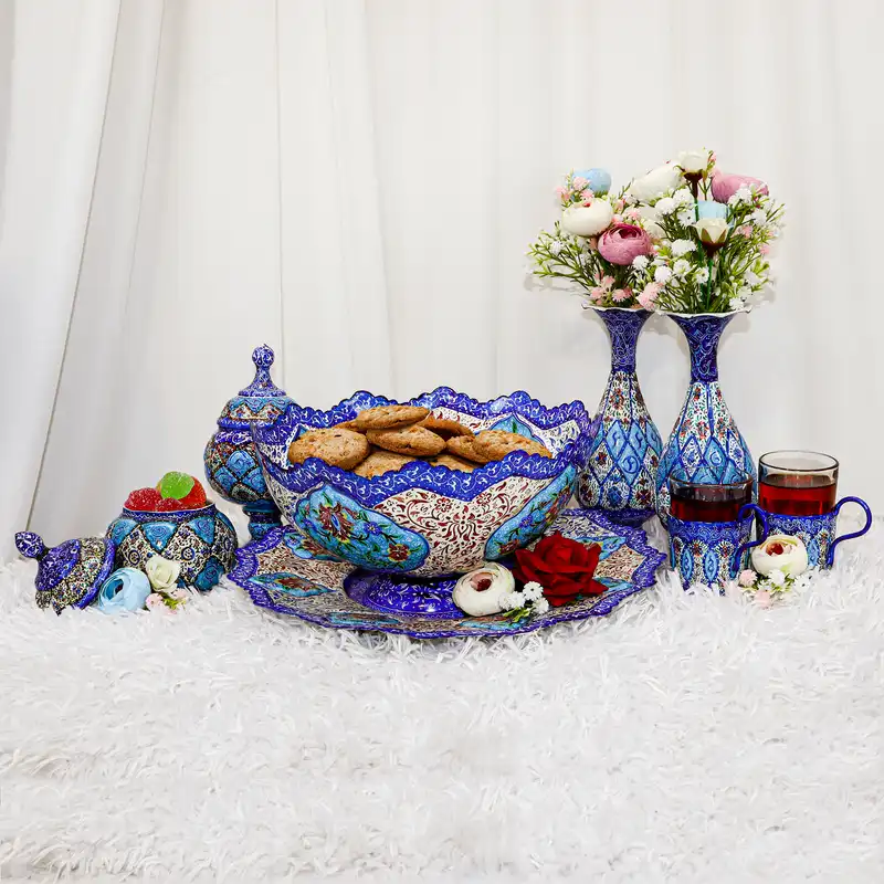 ست کاسه و بشقاب میناکاری مدل پرداز کد 3023