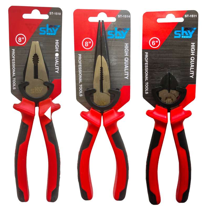 انبر دست و انبر سیم چین و انبر دم باریک اسکای مدل STROY - 2252 مجموعه 3 عددی انبر دست و انبر سیم چین و انبر دم باریک اسکای مدل STROY - 2252 مجموعه 3 عددی