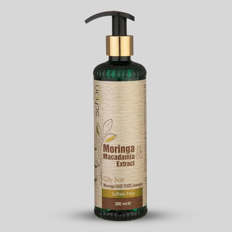 شامپو تقویت کننده مو شون مدل Moringa sulfate-free حجم 300 میلی‌لیتر، نرم‌کننده، تنظیم‌کننده چربی پوست سر، مغذی، مناسب موهای چرب، حاوی عصاره مورینگا و ماکادمیا