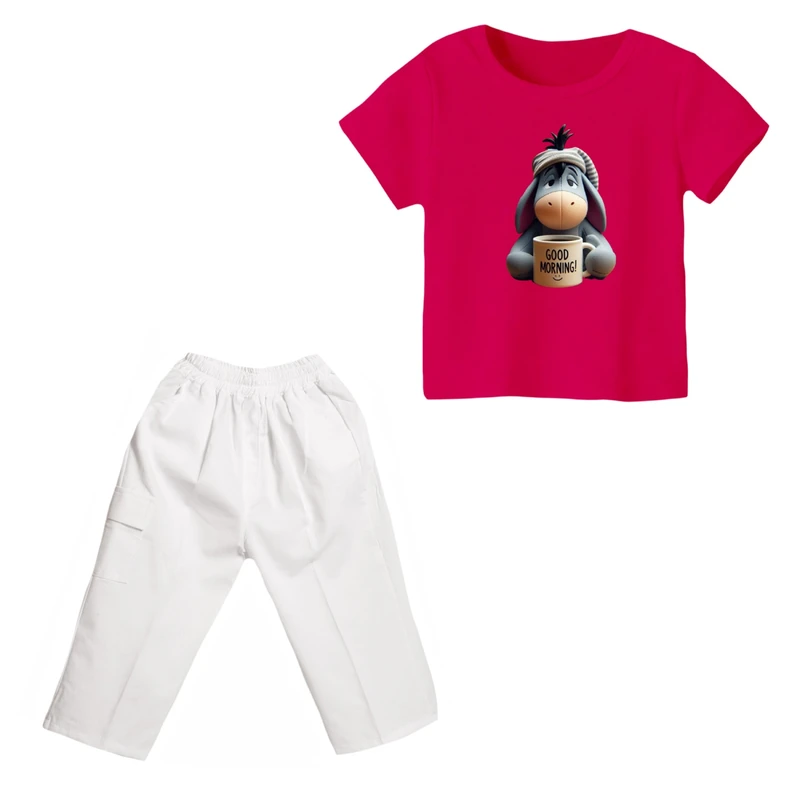 ست تی شرت و شلوارک دخترانه مدل پو کد ۳۳