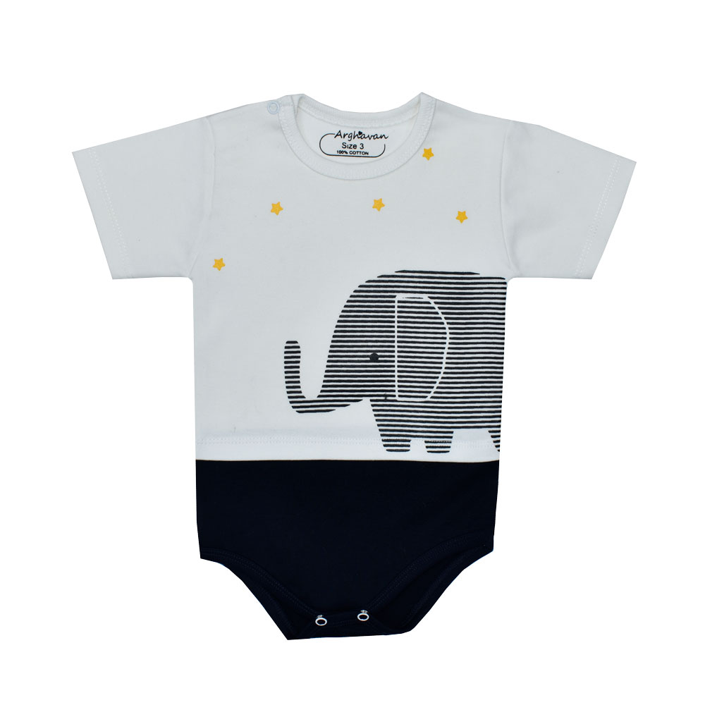 بادی آستین کوتاه نوزادی مدل فیل و ستاره