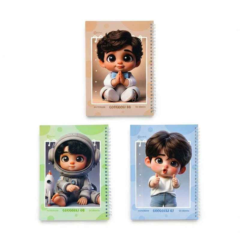 دفتر مشق ۵۰ برگ پالت طرح گوگولی سیمی گلاسه بسته ۳ عددی