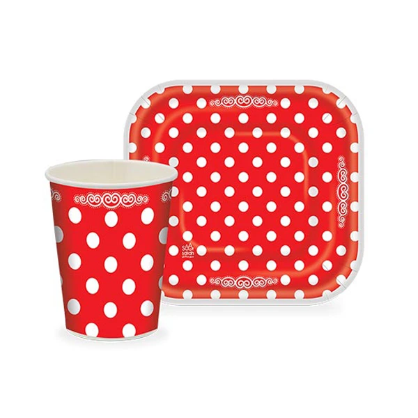 پیش دستی و لیوان یکبار مصرف مدل خال خالی کد 500 مجموعه 40 عددی